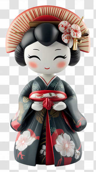 Geisha - Traditional Kokeshi Doll In Kimono Transparent PNG