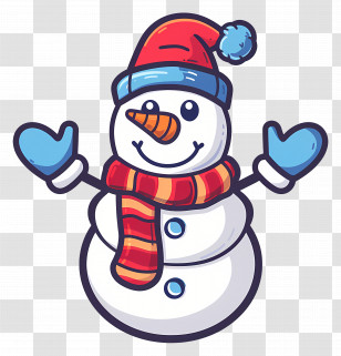 Christmas Snowman - Smiling Snowman Illustration With Scarf And Hat Transparent PNG