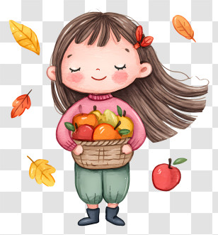 I Love Autumn - Girl With Basket Of Fruits Transparent PNG