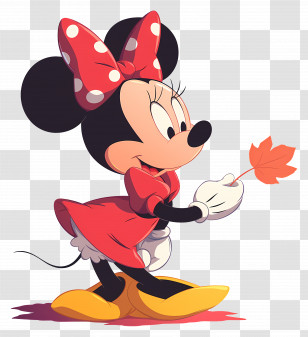 Minnie Mouse - Cartoon Character Holding A Leaf In Autumn Style Transparent PNG