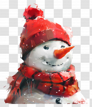 Christmas Snowman - Snowman With Red Hat And Scarf Transparent PNG