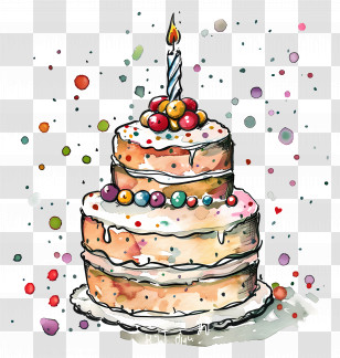 Birthday Cake - Festive Birthday Cake With Candle Transparent PNG