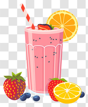 Fruit Smoothie - Pink Smoothie With Fresh Fruits Illustration Transparent PNG