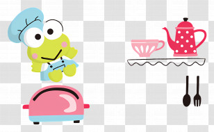Keroppi - Green Chef Frog With Toaster And Tea Set Transparent PNG