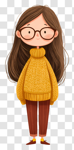 Cute Girl With Glasses - Cute Girl With Glasses In Sweater Transparent PNG