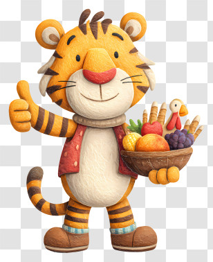 Thanksgiving Tiger - Friendly Tiger With Basket Transparent PNG