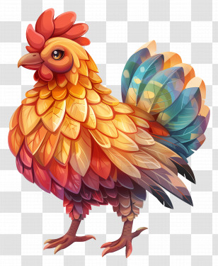 Chicken - Colorful Rooster Illustration With Vibrant Feathers Transparent PNG