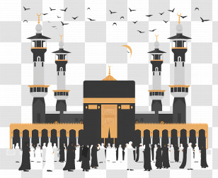 Hajj - Kaaba In Mecca With Pilgrims Transparent PNG