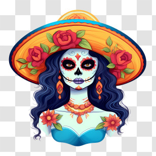Dia De Los Muertos
 - Day Of The Dead Woman With Floral Hat Transparent PNG