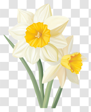 Daffodil Flower - Yellow And White Elegant Daffodil Flowers Transparent PNG