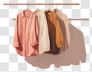 Shirts Hanging On Rack - Clothes Hangers Displaying Colorful Shirts Transparent PNG