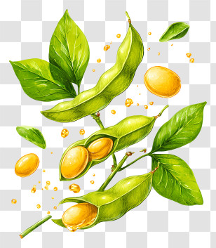 Soybeans And Oil - Green Soybean Plant With Pods And Leaves Transparent PNG