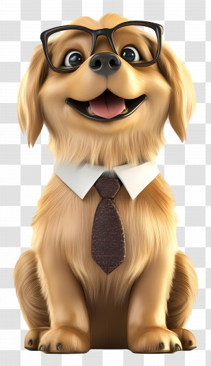 3d Golden Retriever - Cute Dog With Glasses And Tie Transparent PNG