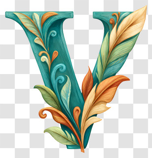 Boho Alphabet V - Decorative Floral Letter V Transparent PNG