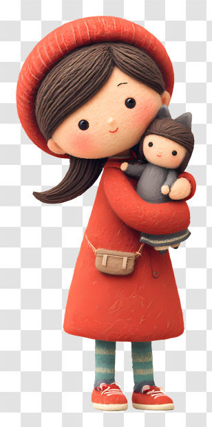 Little Girl Carrying Doll - Girl With Doll In Red Coat Transparent PNG