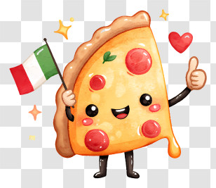 Cartoon Calzone Character - Cute Pizza Slice Mascot Waving Italian Flag Transparent PNG