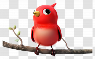 Red Bird - Red Bird Perched On Branch Illustration Transparent PNG