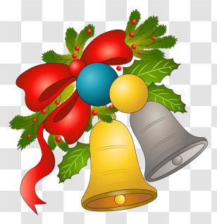 Christmas Ornaments - Festive Christmas Bells With Holly And Bow Transparent PNG