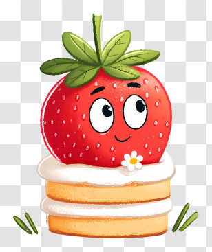 Strawberry Shortcake - Cute Strawberry On Cake Transparent PNG