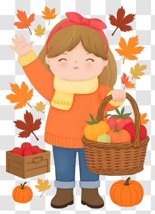 Autumn Girl - Happy Harvest Girl With Basket Transparent PNG