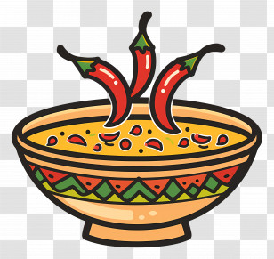 Indian Dish - Bowl Of Spicy Chili Soup With Peppers Transparent PNG