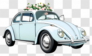 Wedding Car - Blue Wedding Car With Floral Details Transparent PNG