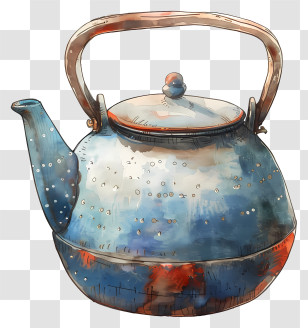 Ceramic Kettle - Rustic Blue Watercolor Teapot With Artistic Finish Transparent PNG
