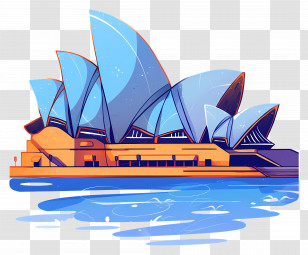 Sydney Opera House - Cartoon Sydney Opera House With Blue Architectural Roofs Transparent PNG