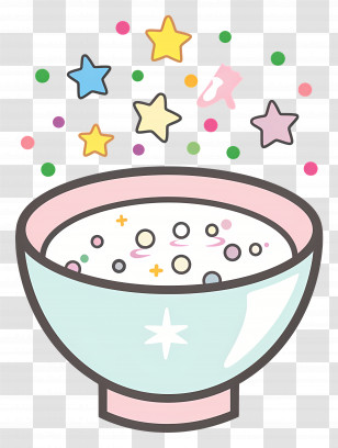 Kawaii Cereal Bowl - Cartoon Bowl Of Cereal With Stars And Colors Transparent PNG