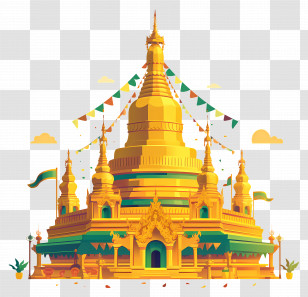Golden Pagoda - Majestic Golden Stupa With Decorations Transparent PNG