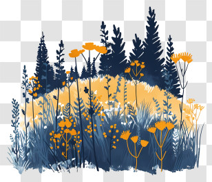 Meadow - Artistic Wild Plants And Flowers Illustration Transparent PNG