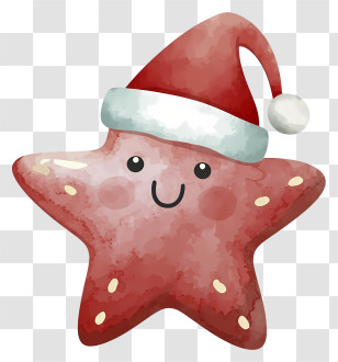 Cartoon Starfish - Starfish Wearing Santa Hat For Christmas Transparent PNG