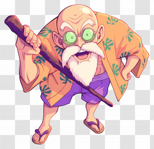 Master Roshi - Energetic Bald Man With Staff Transparent PNG