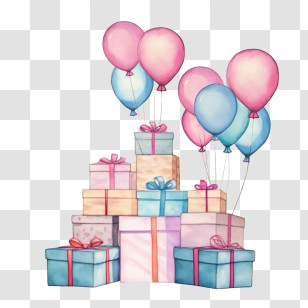Gift Boxes - Colorful Gift Boxes With Balloons For Celebrations Transparent PNG