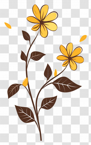 Yellow Flowers - Yellow Blossoms On Elegant Stems Illustration Transparent PNG
