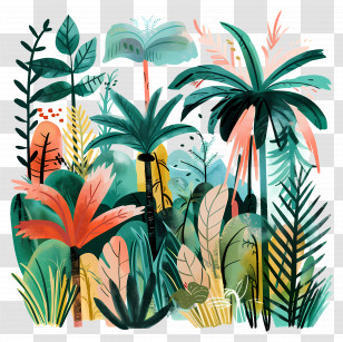Rainforest - Tropical Plant Illustrated Scene Transparent PNG