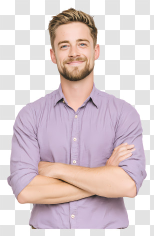 Businessman With Crossed Arms - Man In Lilac Shirt Portrait Transparent PNG