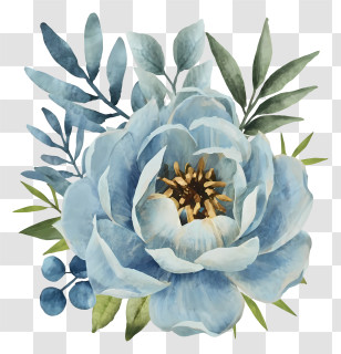 Watercolor Painting - Blue Flower With Green Leaves Illustration Transparent PNG
