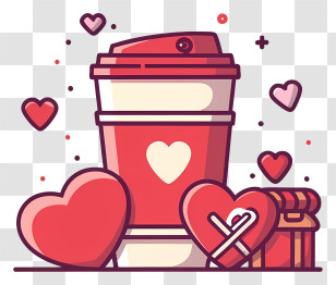 Cartoon - Romantic Coffee Cup With Hearts Transparent PNG
