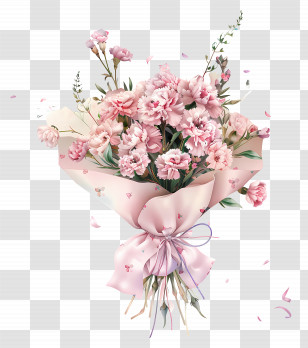 Carnations Bouquet - Pink Carnation Bouquet With Elegant Wrapping Transparent PNG