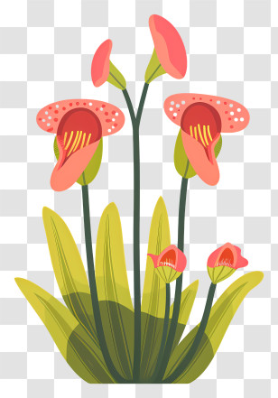 Carnivorous Plant - Pink Exotic Flowers With Lush Green Leaves Transparent PNG