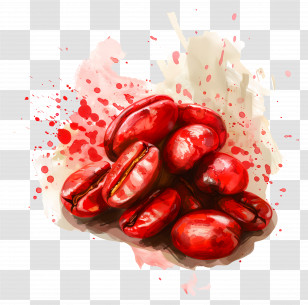 Coffee Beans - Red Coffee Beans Watercolor Illustration Transparent PNG