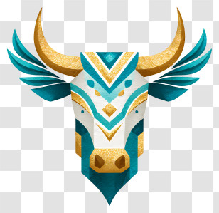 Cow Head Logo - Geometric Teal-Gold Bull Emblem Transparent PNG