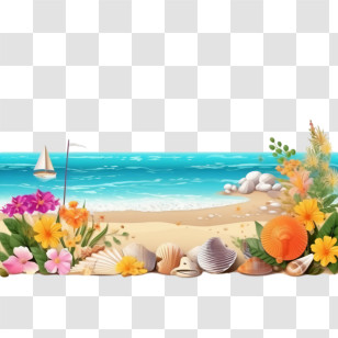 Beach Border
 - Tropical Beach With Flowers And Shells Transparent PNG