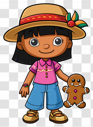 Dora The Explorer - Cartoon Girl Holding A Gingerbread Toy Transparent PNG