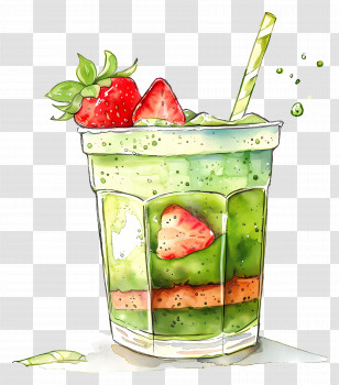 Matcha Drink - Green Smoothie With Strawberries Transparent PNG