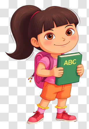 Latina Girl - Girl With ABC Book In Cartoon Style Transparent PNG