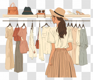 Woman At Fashion Store - Woman Shopping For Clothes And Accessories Transparent PNG