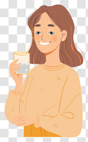 Woman Drinking Water - Woman With Glasses Holding A Drink Transparent PNG