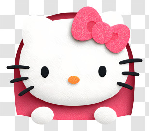 Hello Kitty Peeking Out - White Cat With Pink Bow Cartoon Character Transparent PNG